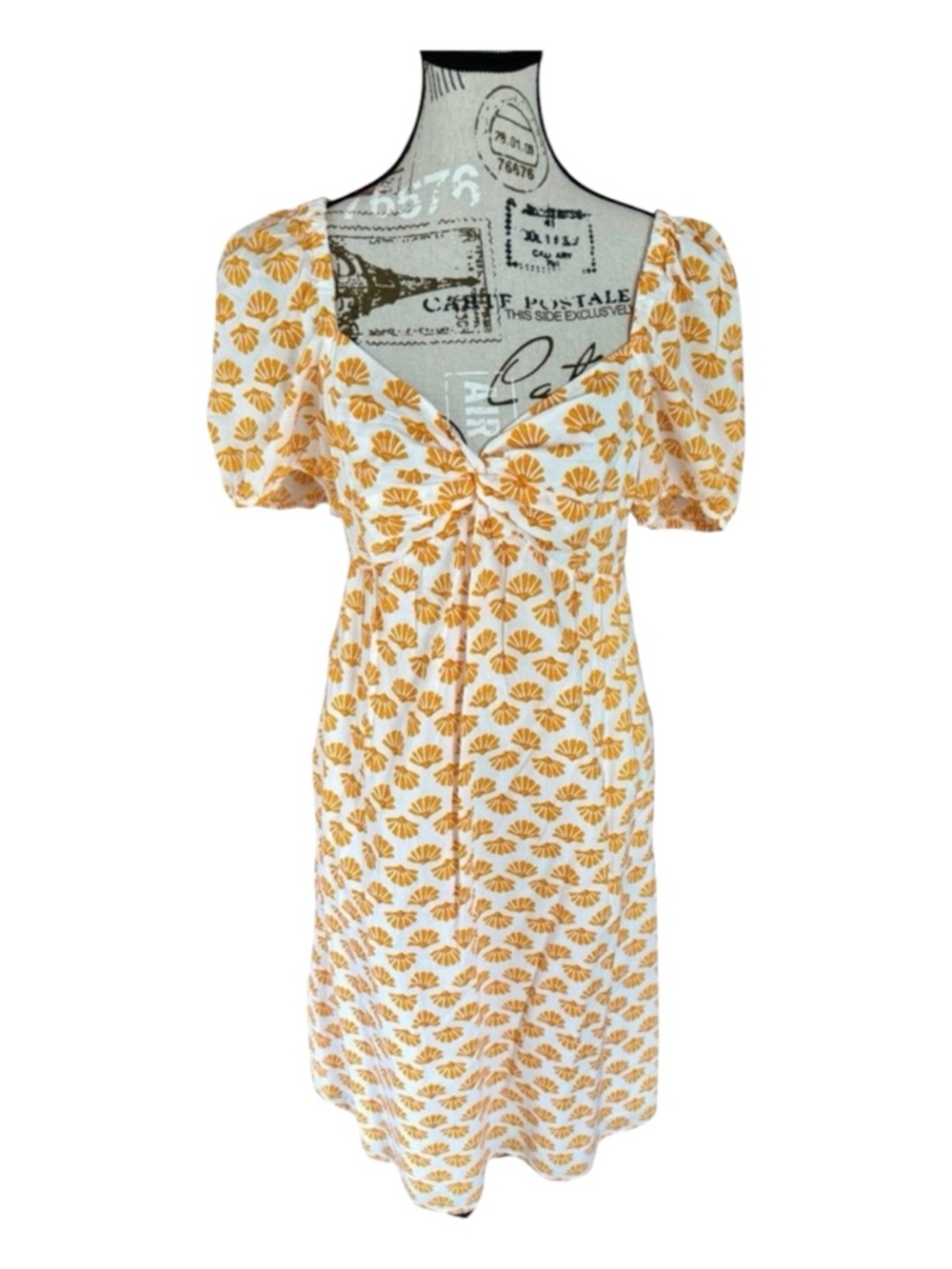 J Crew Factory Puff Sleeve Midi Dress • NWT • Orange Shell Print • Size 6
